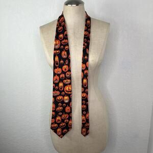 Vtge Ties in Disguise Halloween Necktie 100% Silk, Jack-o'-lantern pumpking fall